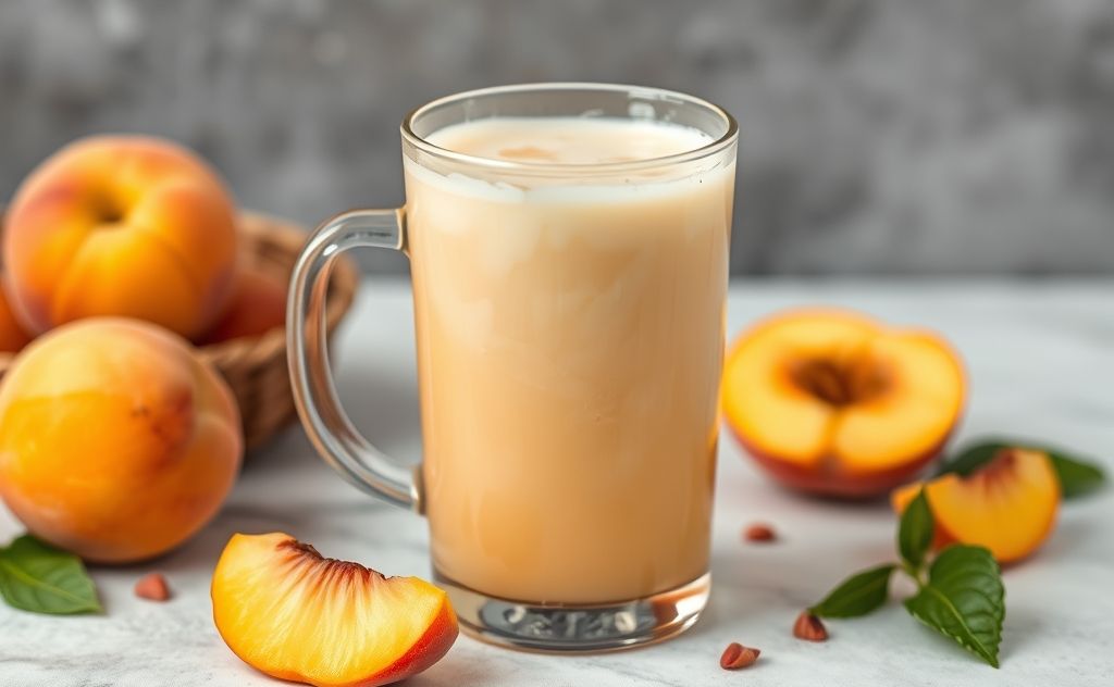 Peach milk tea with fresh peaches and creamy texture
