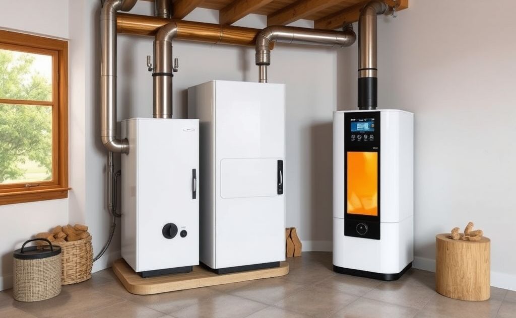 Pellet boiler with automated features and efficiency