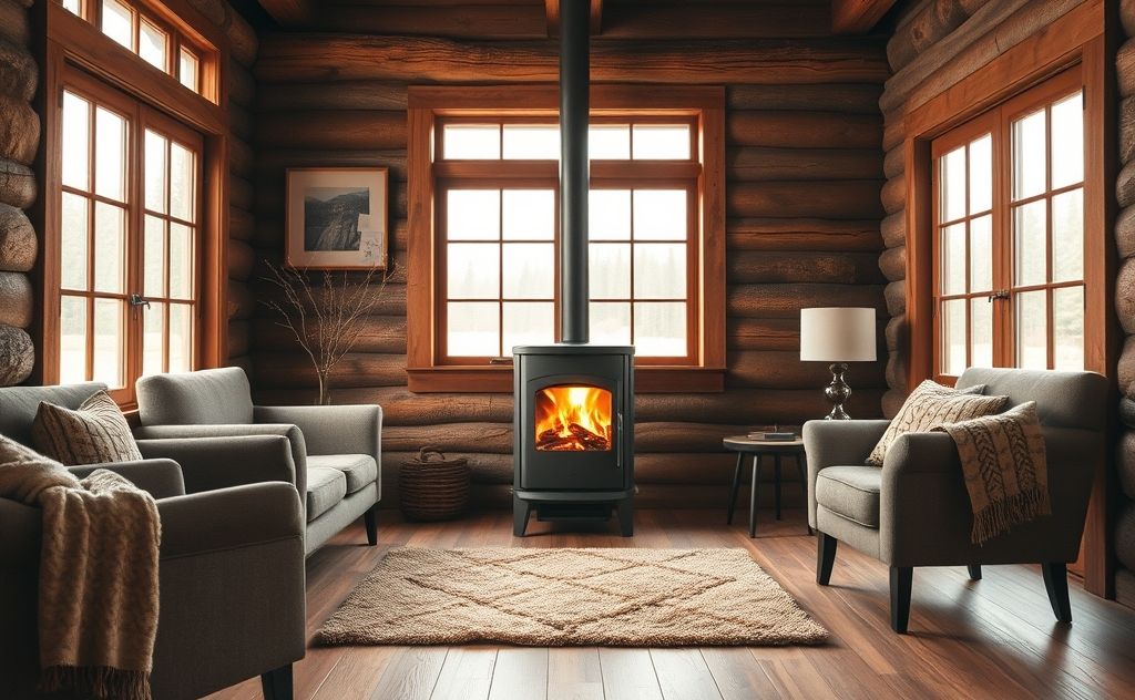 Pellet stove efficiency in cozy home setting