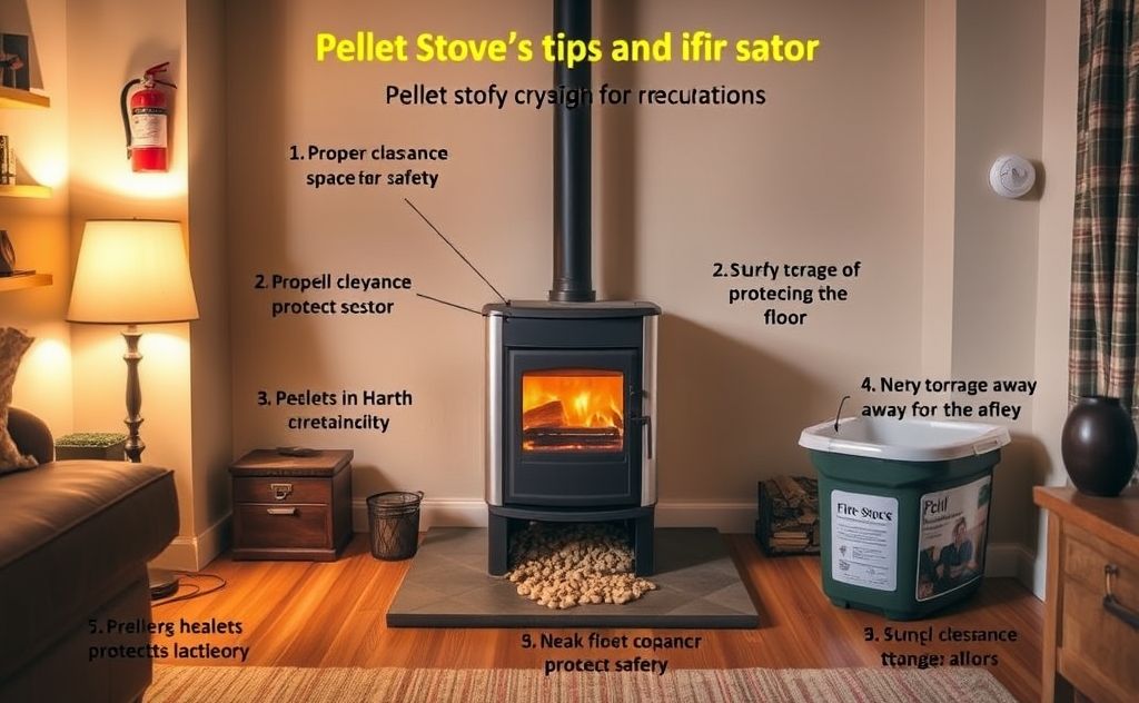 Pellet stove safety tips and precautions guide.