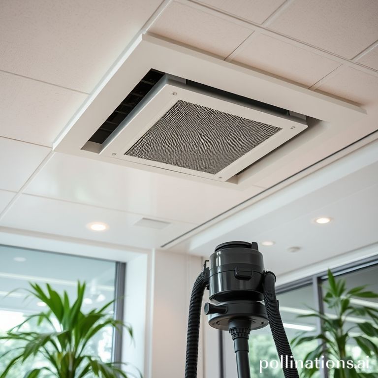 Pembersihan ducting dan grill AC di koridor kantor