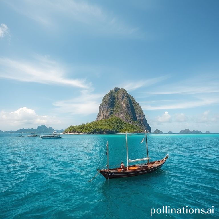 Perahu phinisi di Labuan Bajo dengan pulau bukit savana