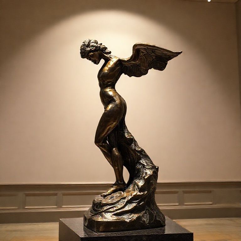 Escultura de bronze perfeitamente trabalhada em ambiente de galeria