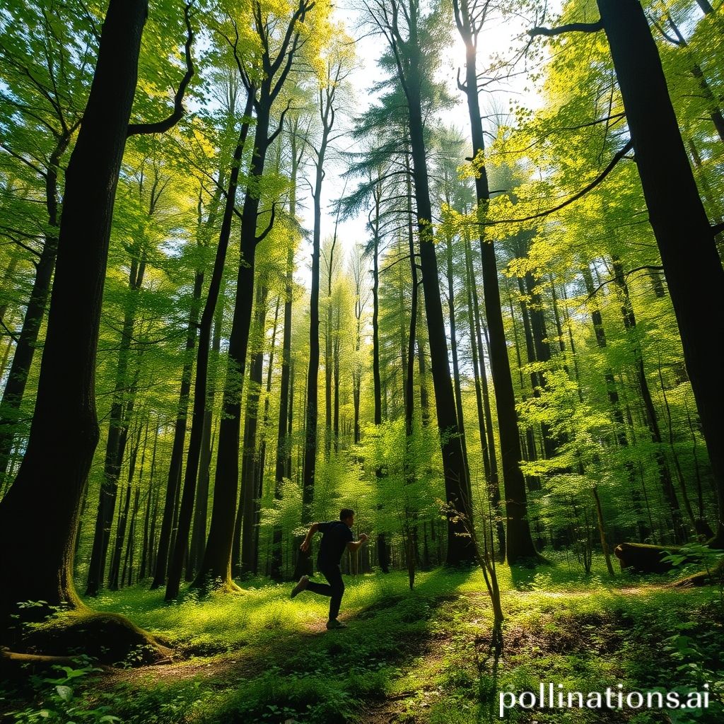 Person running through a forest