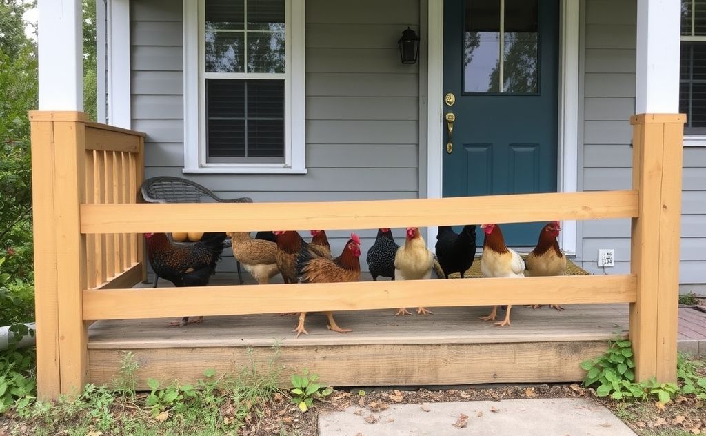 Physical barriers prevent chickens on porch