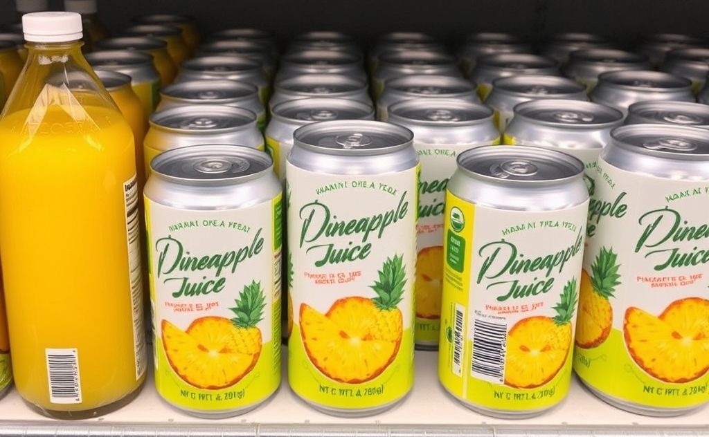 Pineapple juice in cans for convenience and shelf life
