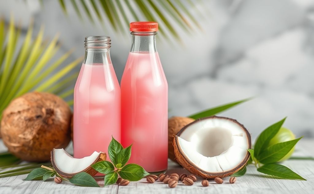 Pink coconut water with natural ingredients
