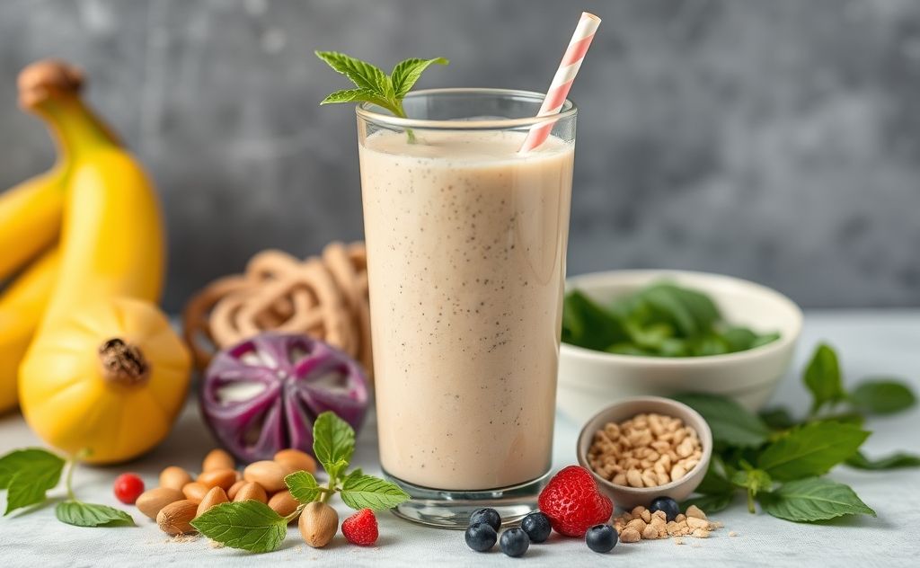 Plant-based protein shake with fresh ingredients
