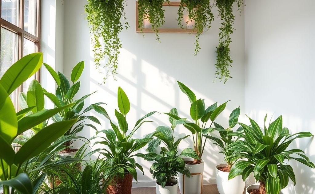Plants purifying air in a serene indoor setting