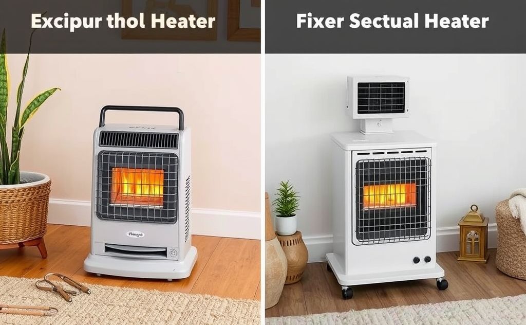 Portable and fixed gas space heaters side by side