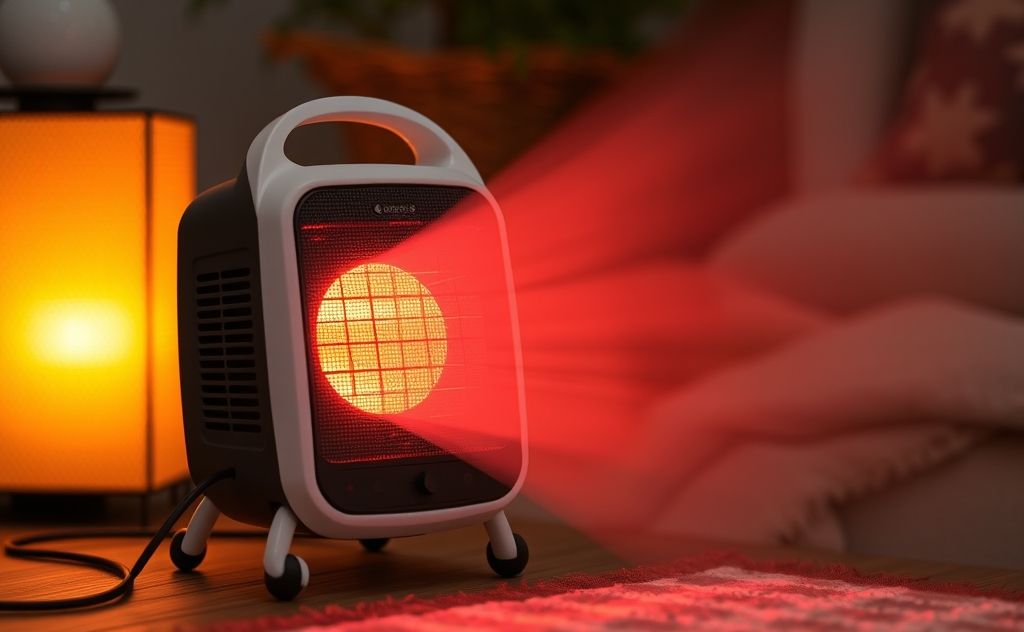 Portable heater in action with warm glow effect