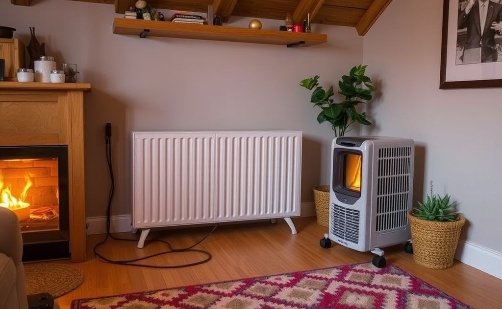 Portable heater installation process in a cozy room