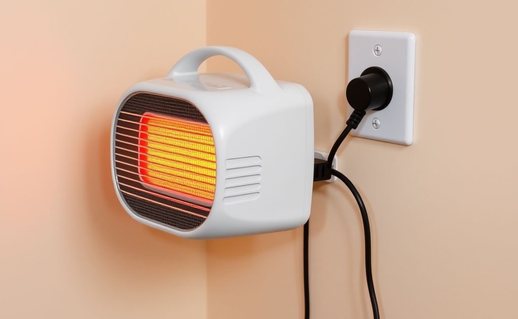 Portable heater plugged into wall outlet