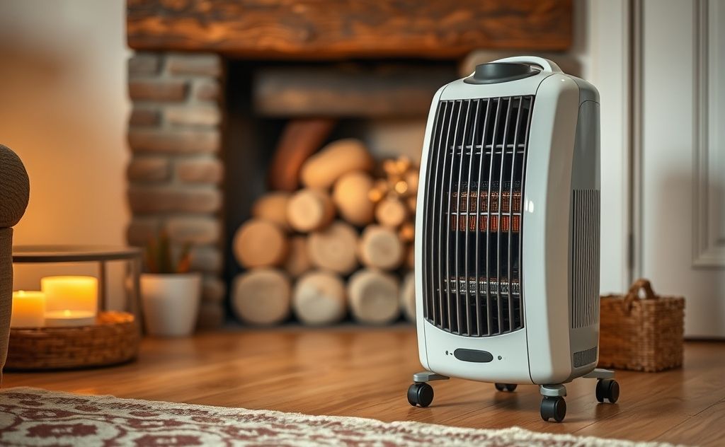 Portable oil heater in a cozy home setting