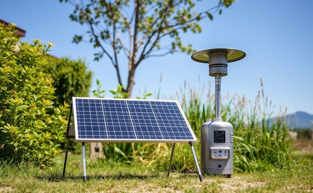 Portable solar heater in a sunny outdoor setting