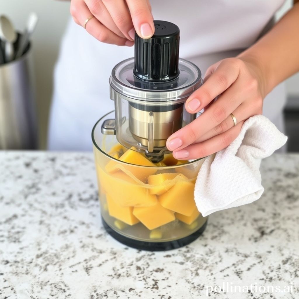 Pre-cleaning juicer: Rinse, soak, and scrub removable parts