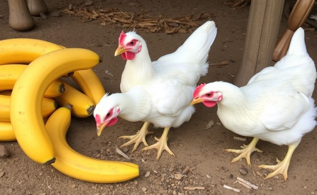 Prepare bananas for chickens feeding