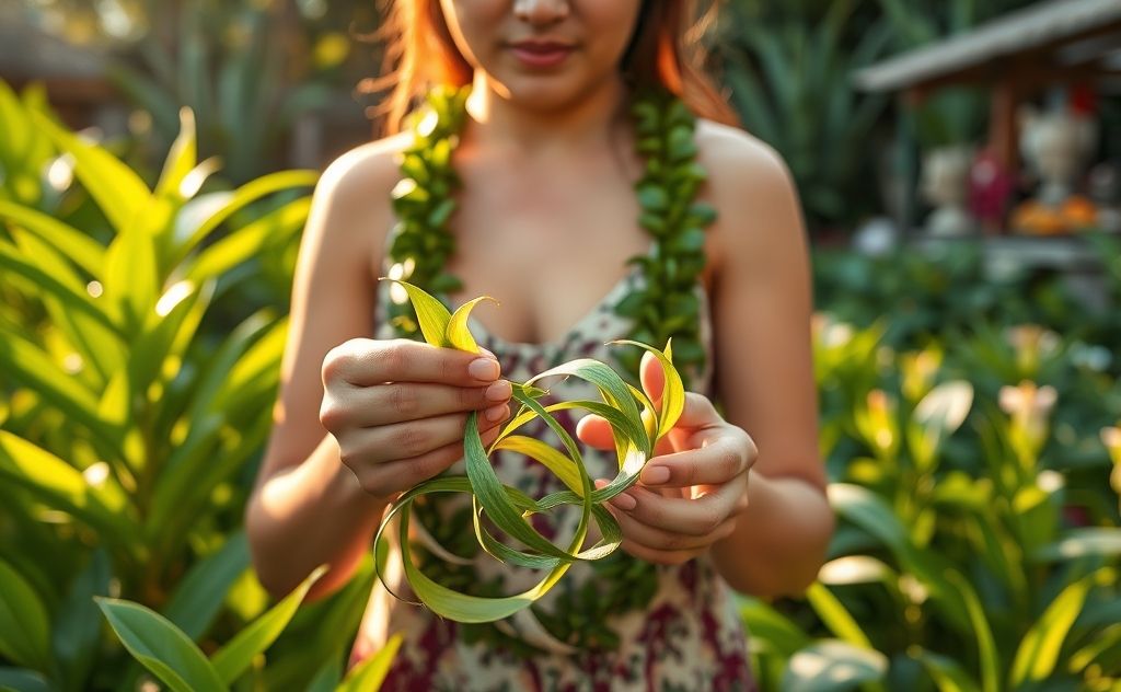 Preparing tea leaves for a beautiful lei