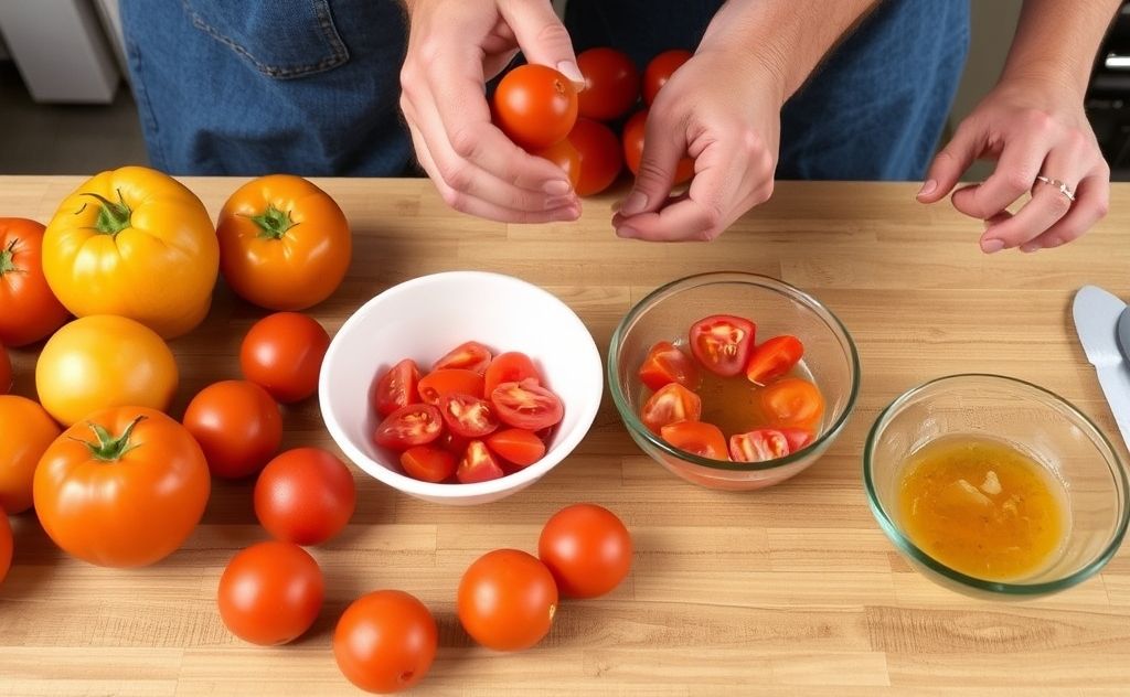 Preparing tomatoes for juicing process