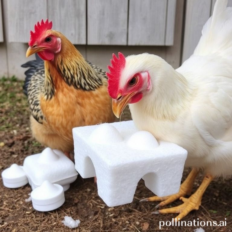 Chicken-friendly enrichment, balanced diet, no Styrofoam