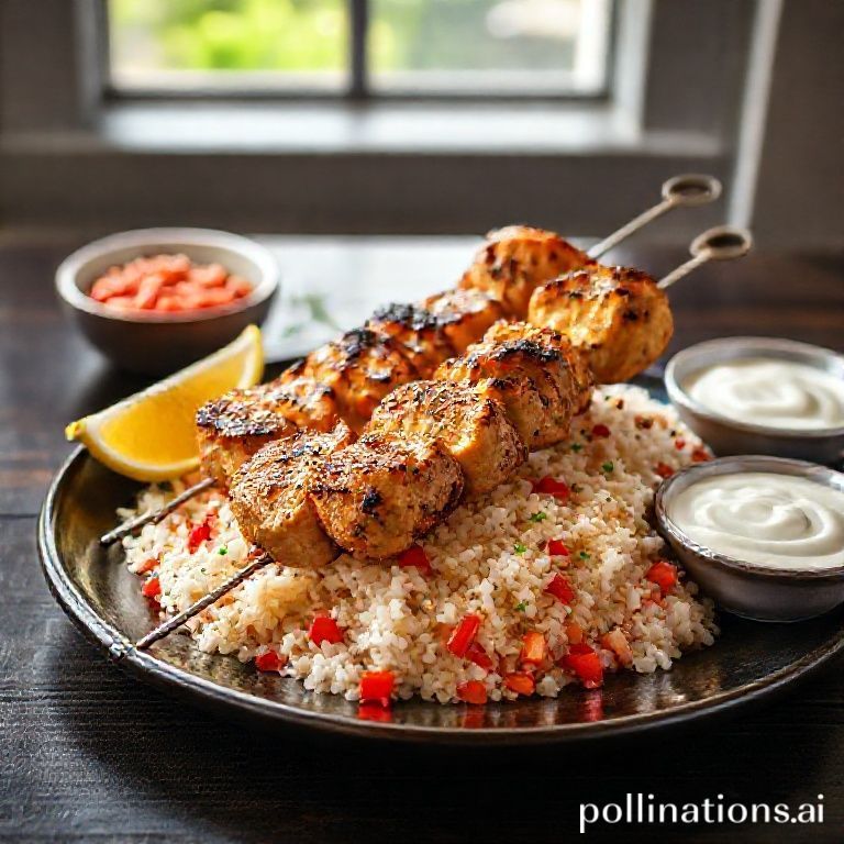 Griechische Hähnchenspieße mit Paprika-Reis