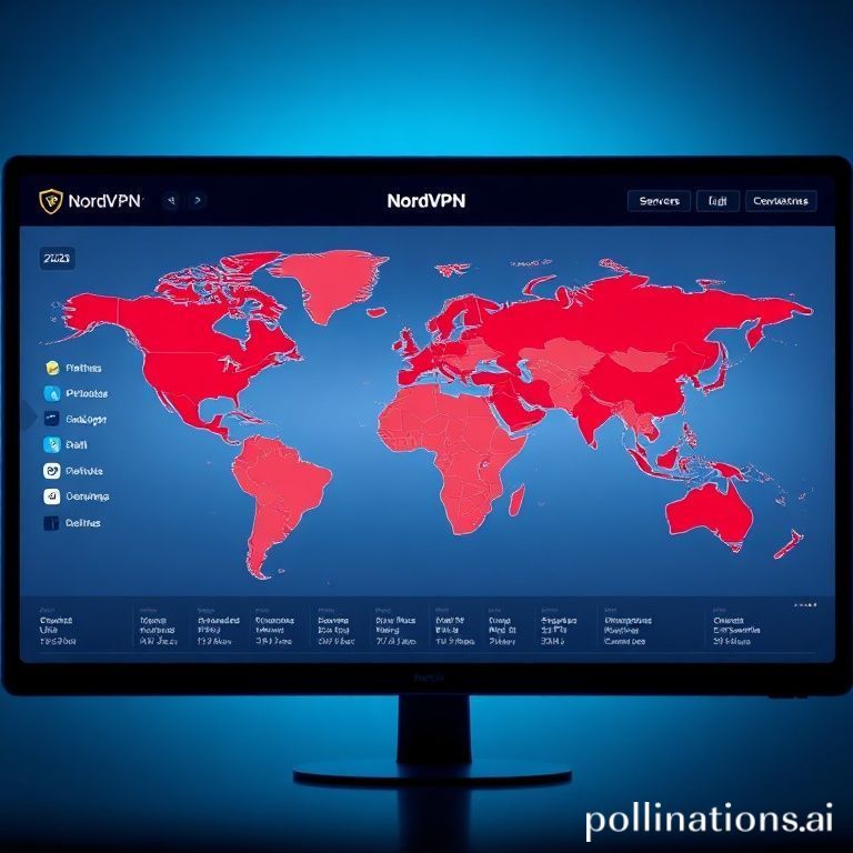 Dashboard of the NordVPN app in 2025 showing a world map of servers.