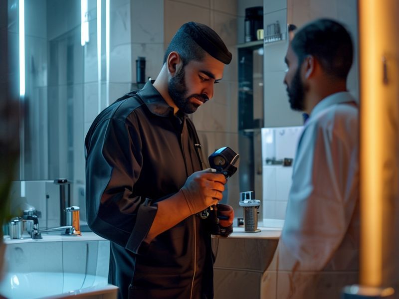 فني كشف تسربات المياه يستخدم أجهزة حديثة في الرياض