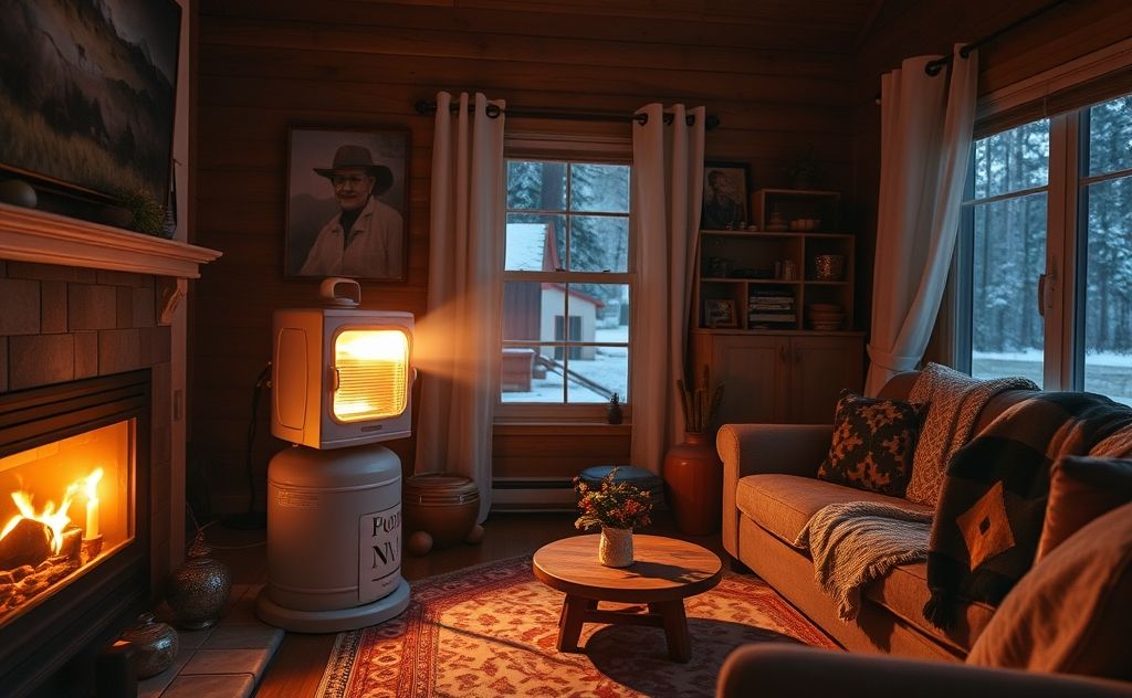Propane heater in cozy home during power outage