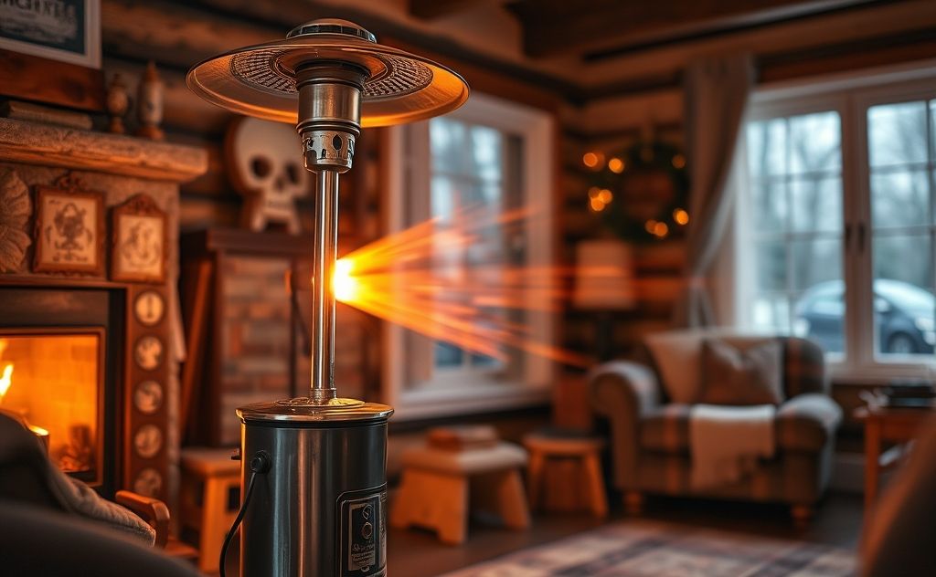 Propane heater providing warmth in a cozy home setting
