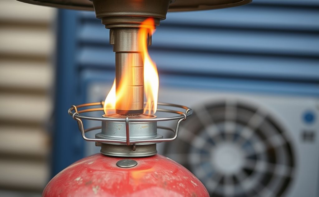 Propane heater with flame and cooling background