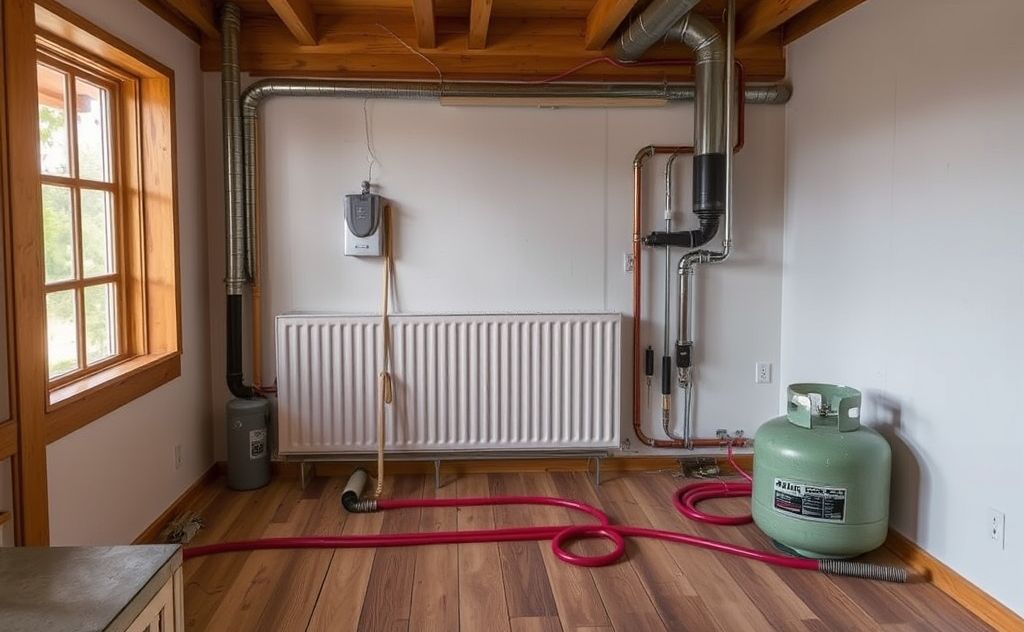 Propane-powered radiant heating system in a cozy home setting.