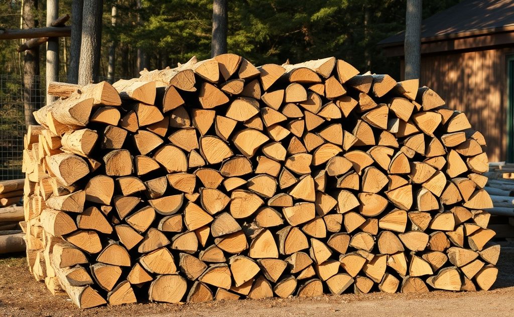 Properly stacked firewood for drying and storage