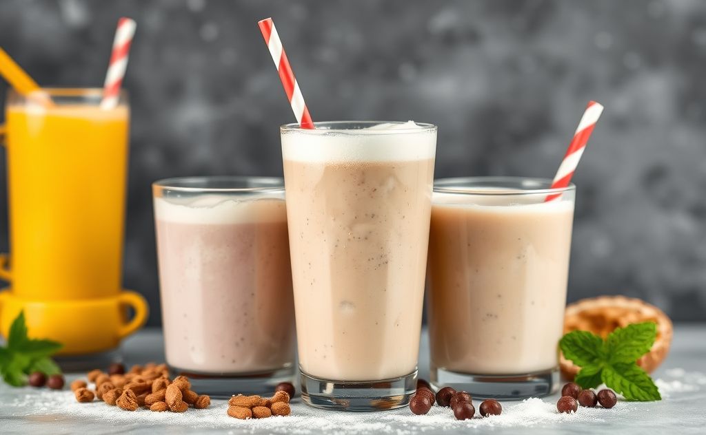Protein shakes with foam and bubbles