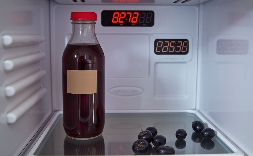 Prune juice in a fridge with a timer showing days
