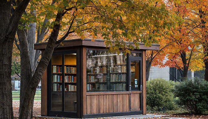 자연 친화적 디자인이 적용된 도서관 부스