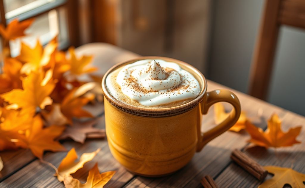 Pumpkin chai latte with cream and spices