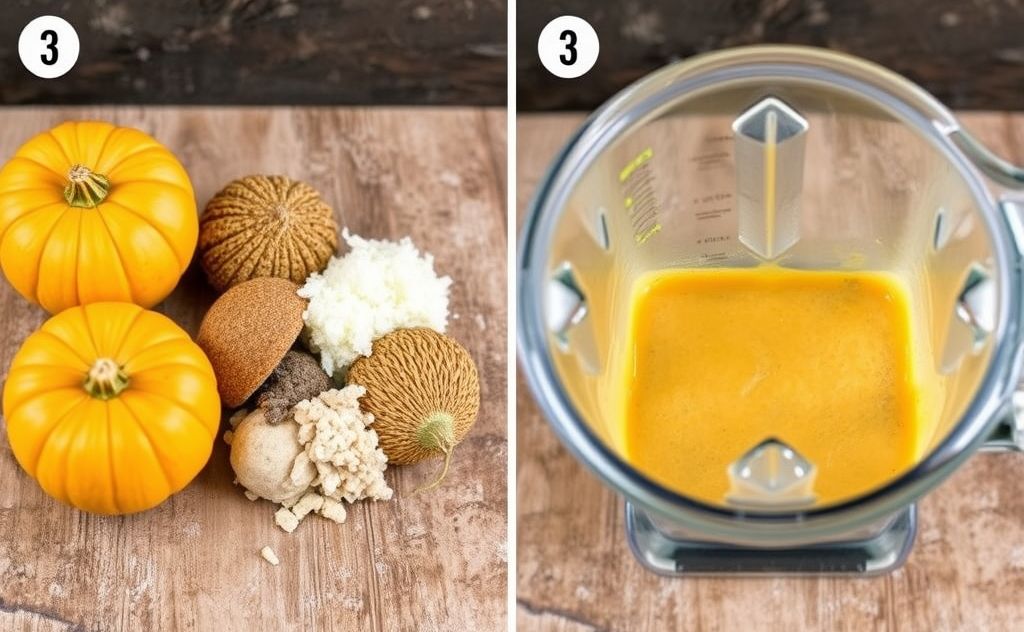 Pumpkin smoothie ingredients and blending process