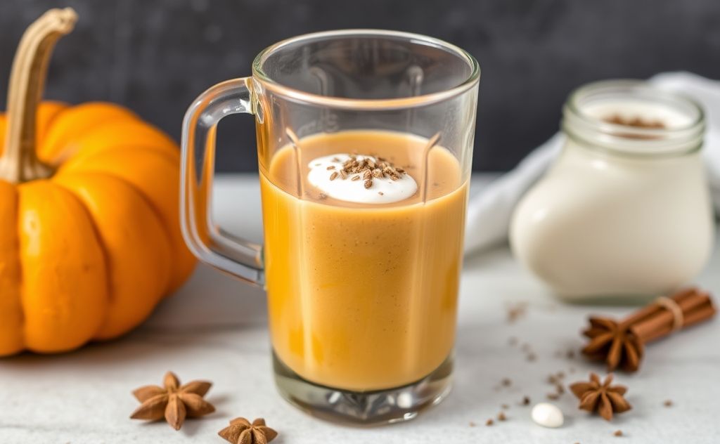 Pumpkin smoothie with spices and cream blend