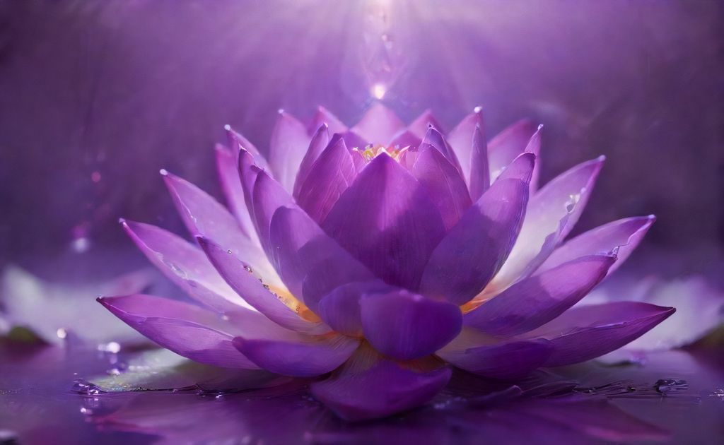 Purple chakra energy radiating from a vibrant lotus