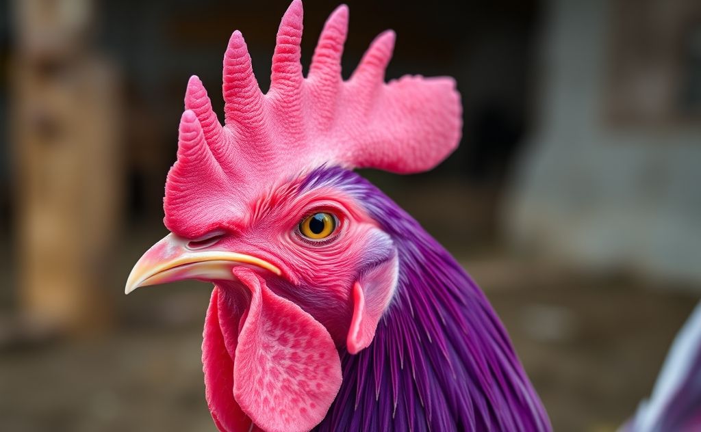 Purple chicken comb with visible health signs