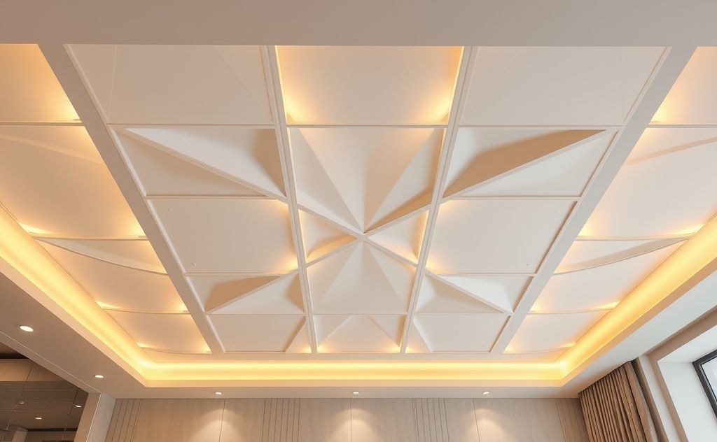 Radiant ceiling panel design with modern aesthetics and warm lighting.