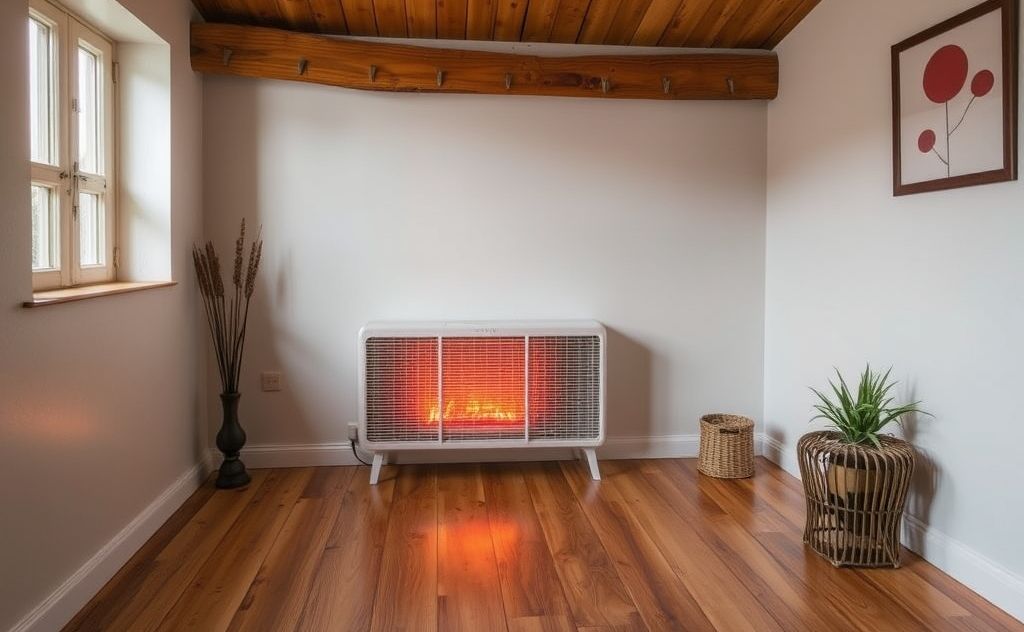 Radiant heater in a cozy, energy-efficient room