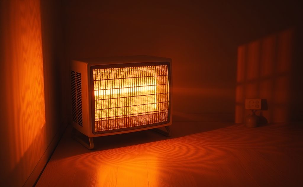 Radiant heater with warm glow and heat patterns.
