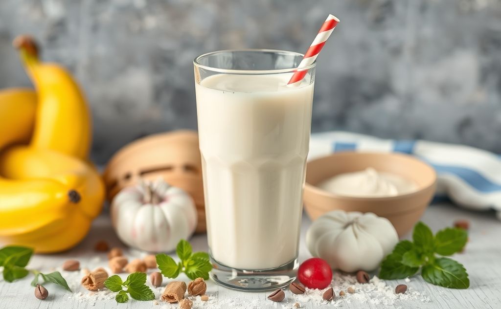 Raw milk in a creamy milkshake with fresh ingredients