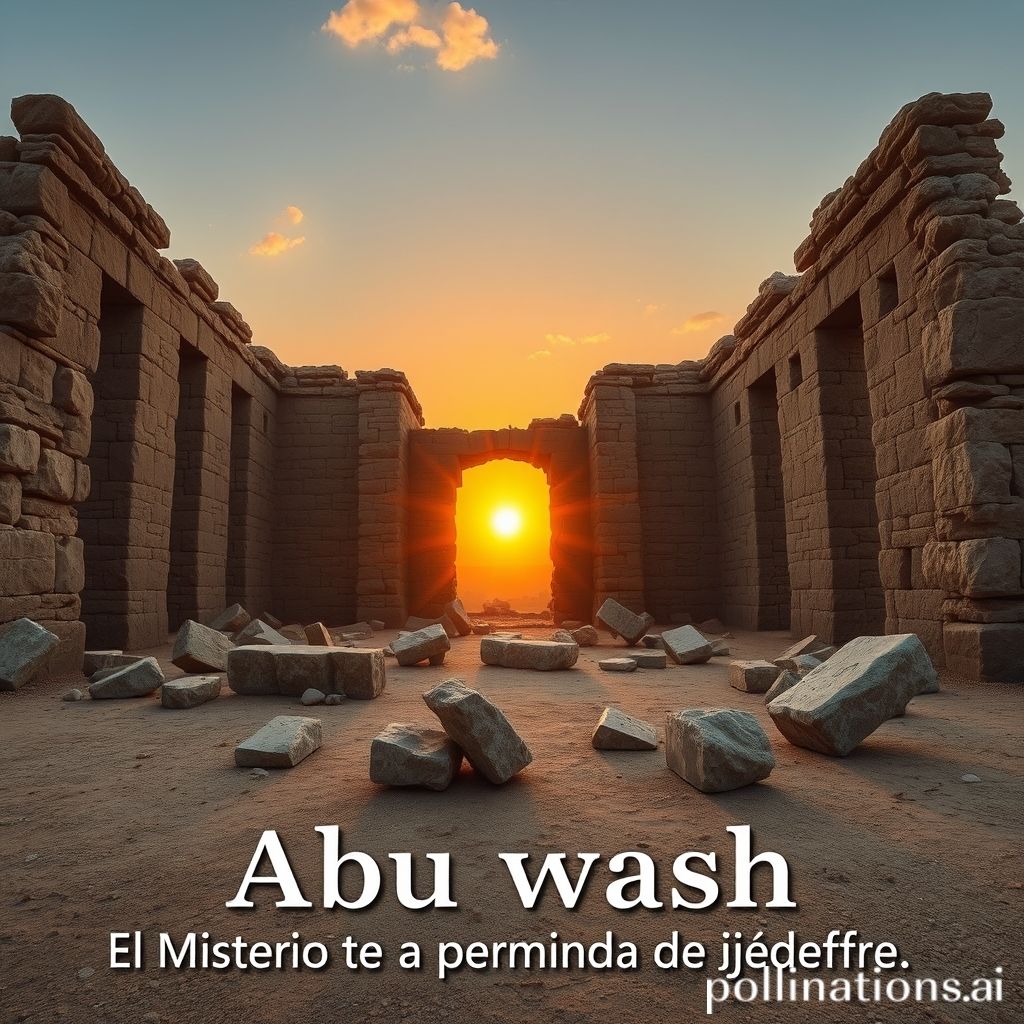 Ruinas de la pirámide de Abu Rawash al atardecer, mostrando bloques de granito y la estructura interna expuesta, con el texto Abu Rawash: El Misterio de la Pirámide Perdida de Djedefre
