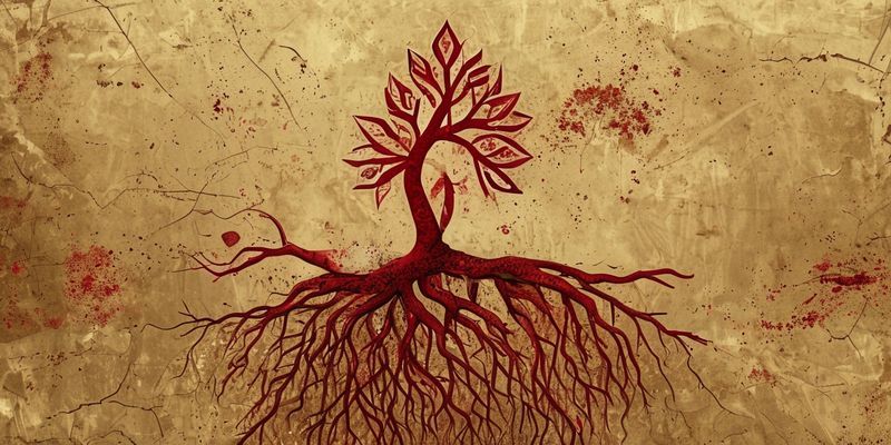 Red colored Root Chakra symbol with earthy tones and roots going down into the ground