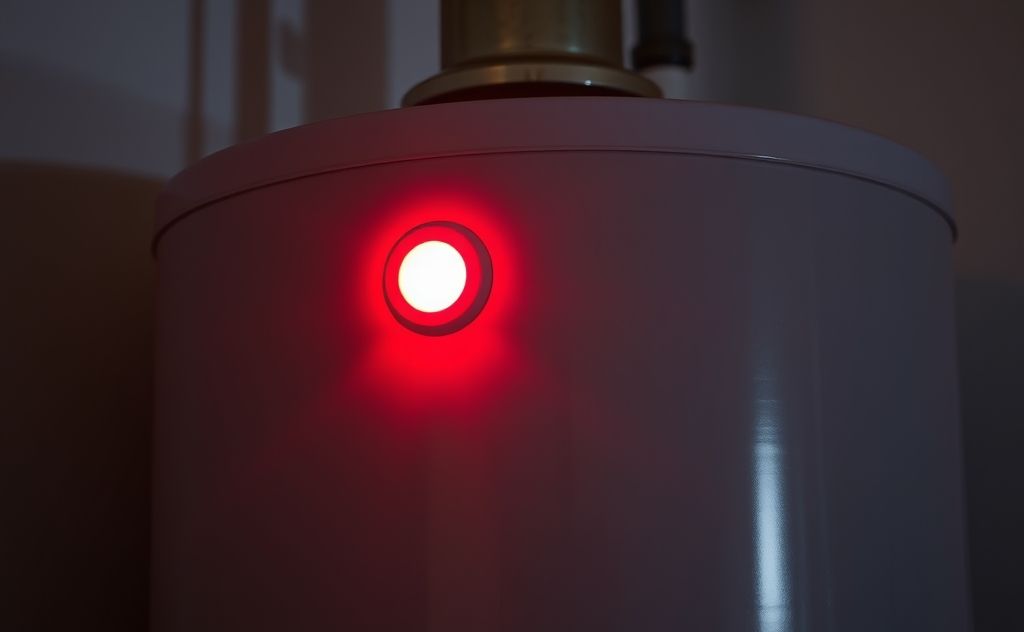 Red light glowing on a water heater unit