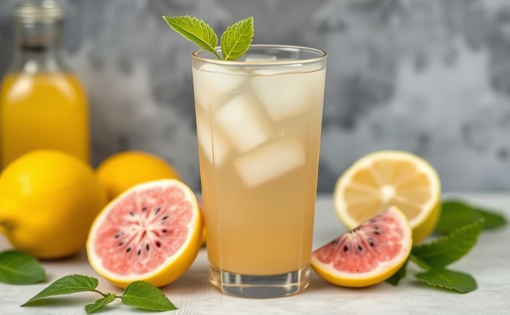 Refreshing guava white tea lemonade in a glass.