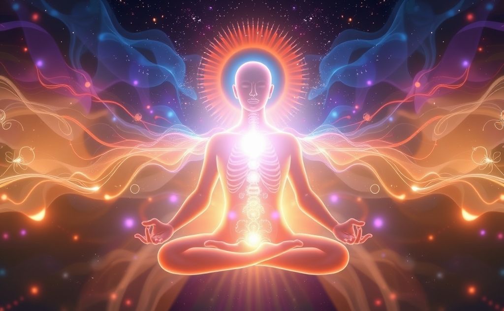 Reiki energy flows through body chakras healing
