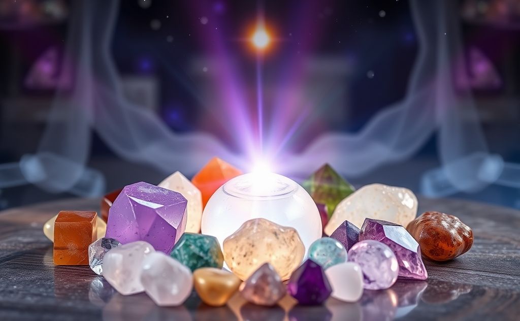 Reiki energy with healing crystals harmony